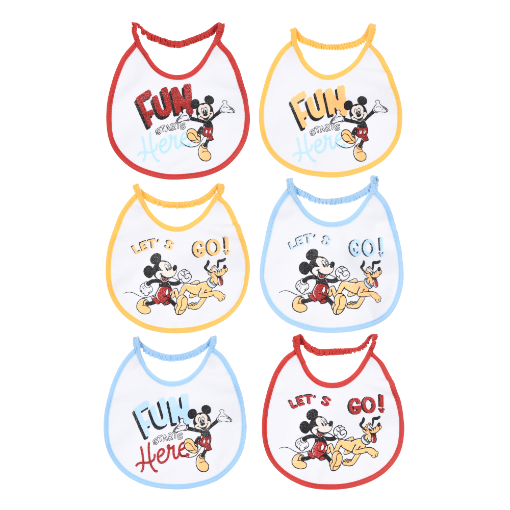 Bavette Topolino DISNEY Set 6 Bavaglini 18 X 18 CM in Spugna per Bambini - Ye09005