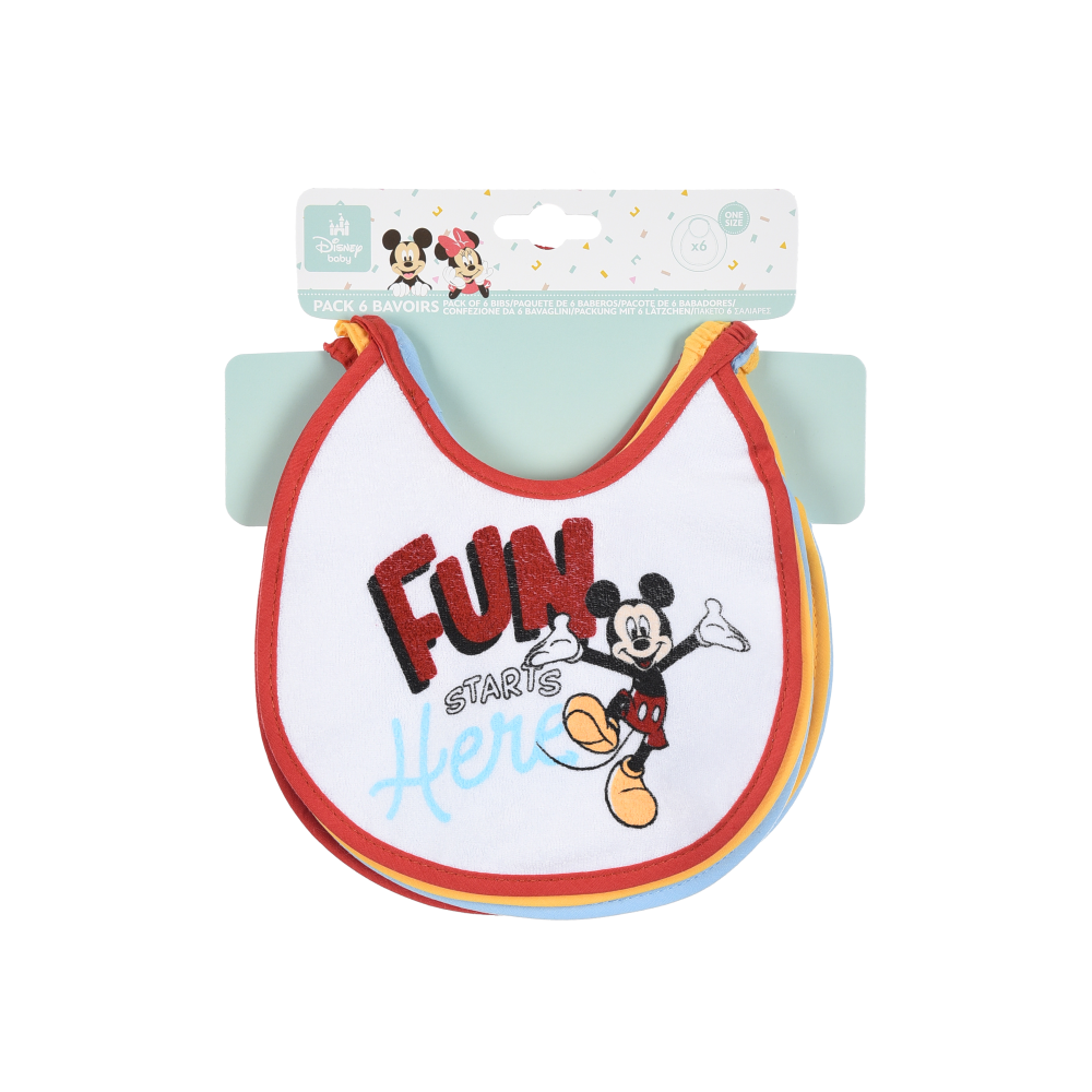 Bavette Topolino DISNEY Set 6 Bavaglini 18 X 18 CM in Spugna per Bambini - Ye09005