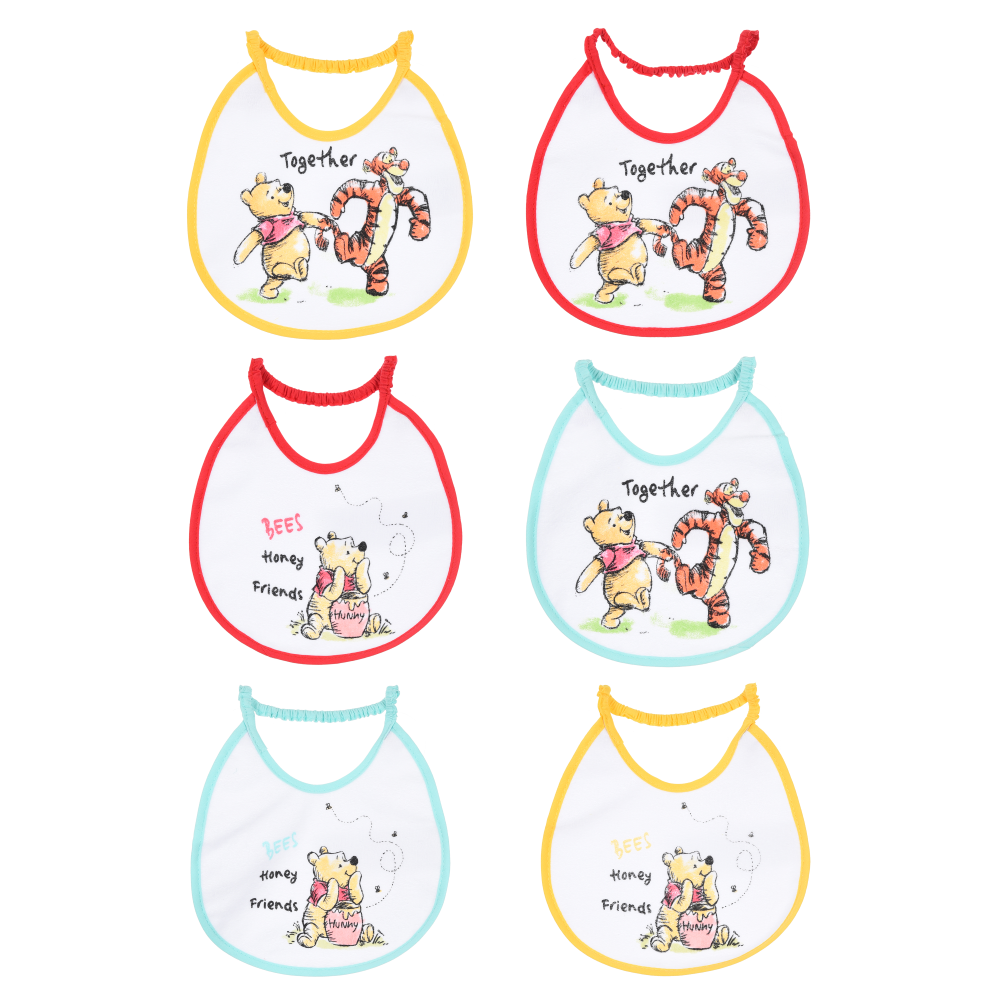 Bavette Winnie the Pooh DISNEY Set 6 Bavaglini 18 X 18 CM in Spugna per Bambini - Ye09007