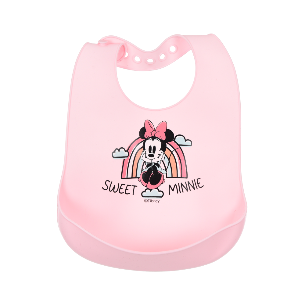 Bavette Minnie DISNEY Bavaglino in Silicone 30 X 23 CM con Tasca Raccogli Briciole per Bambini - Ye09010
