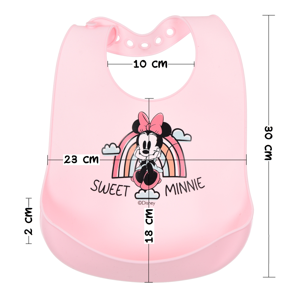 Bavette Minnie DISNEY Bavaglino in Silicone 30 X 23 CM con Tasca Raccogli Briciole per Bambini - Ye09010