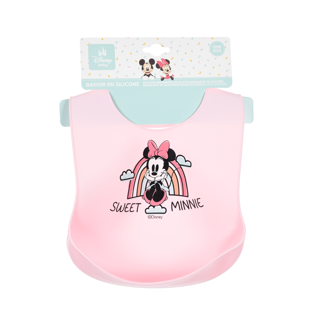 Bavette Minnie DISNEY Bavaglino in Silicone 30 X 23 CM con Tasca Raccogli Briciole per Bambini - Ye09010