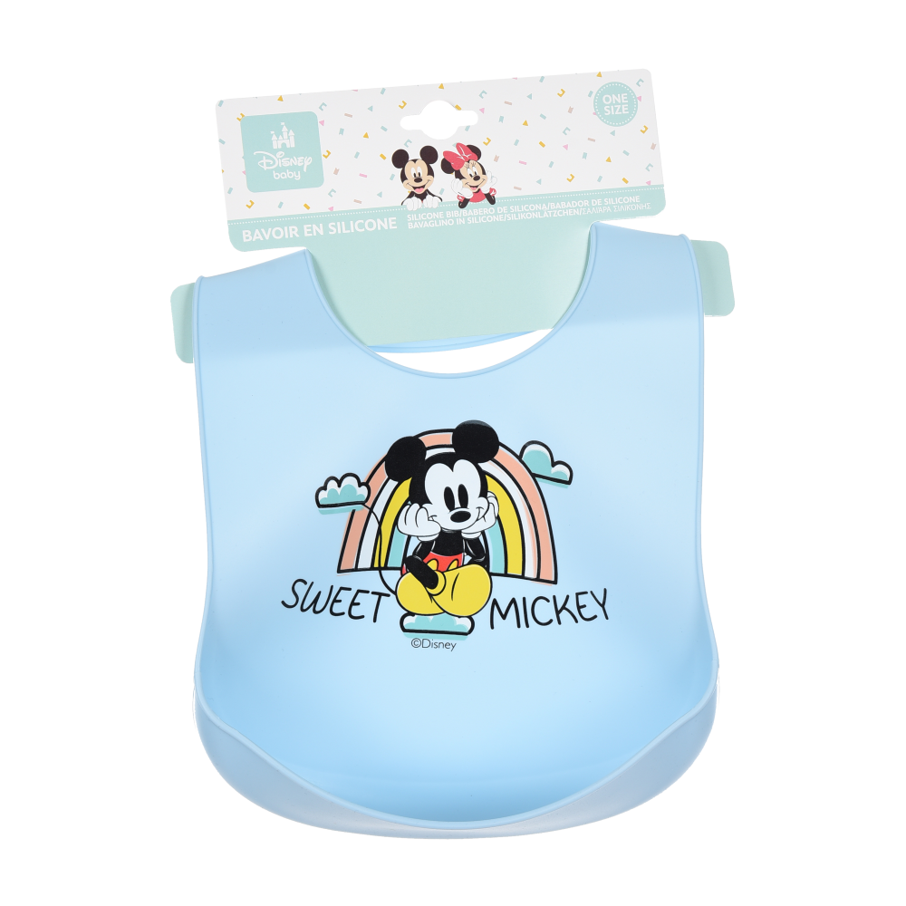 Bavette Topolino DISNEY Bavaglino in Silicone 30 X 23 CM con Tasca Raccogli Briciole per Bambini - Ye09011