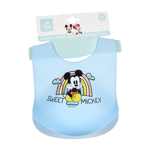 Bavette Topolino DISNEY Bavaglino in Silicone 30 X 23 CM con Tasca Raccogli Briciole per Bambini - Ye09011