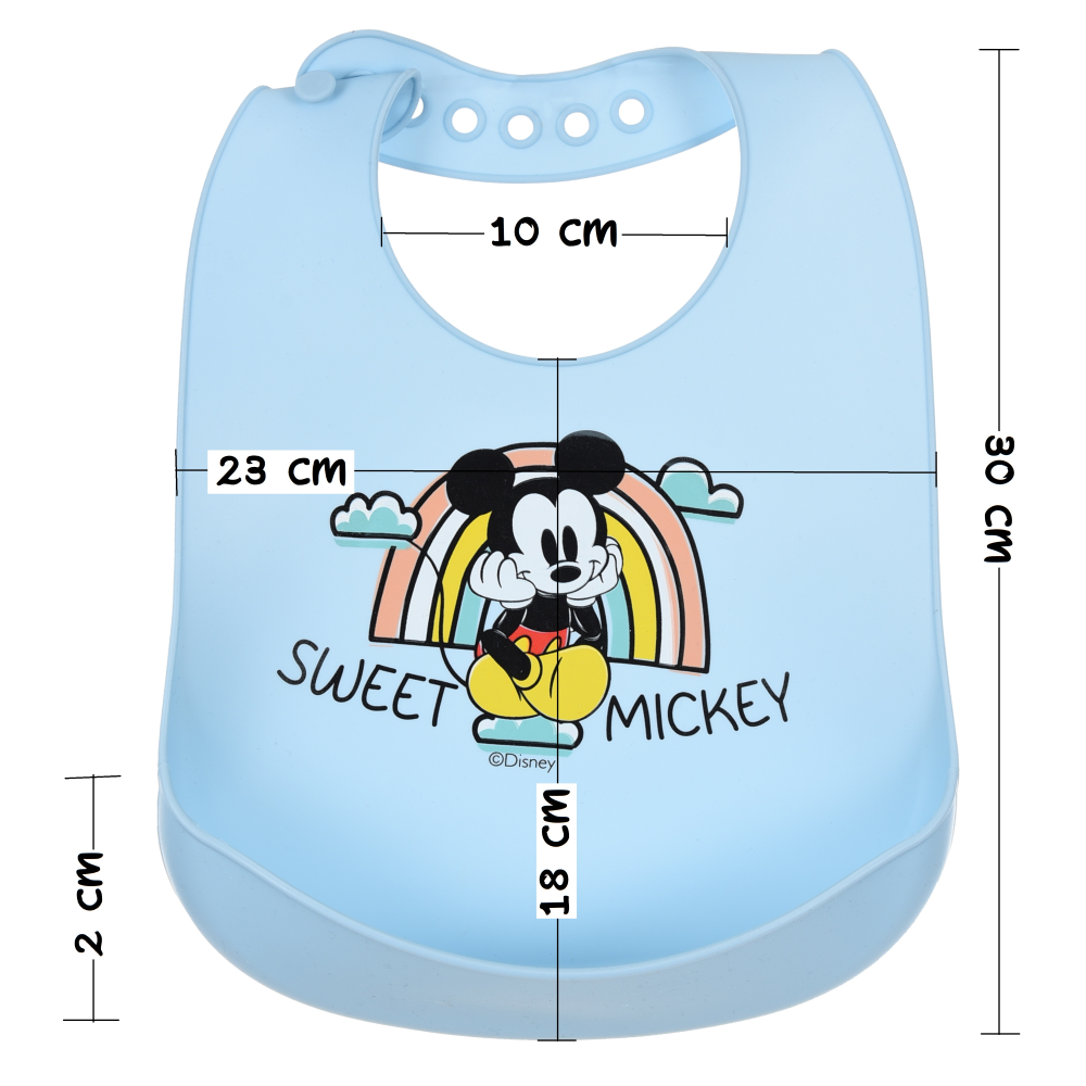 Bavette Topolino DISNEY Bavaglino in Silicone 30 X 23 CM con Tasca Raccogli Briciole per Bambini - Ye09011