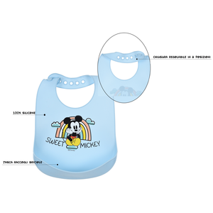 Bavette Topolino DISNEY Bavaglino in Silicone 30 X 23 CM con Tasca Raccogli Briciole per Bambini - Ye09011