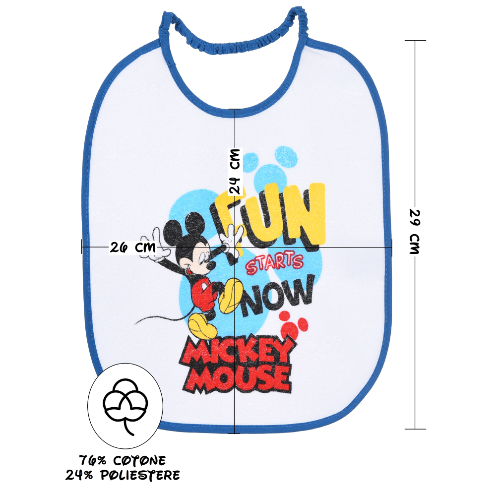 Set Asilo 3 Pezzi Topolino DISNEY Bavetta con Elastico Tovaglietta Sacca - Ye09012
