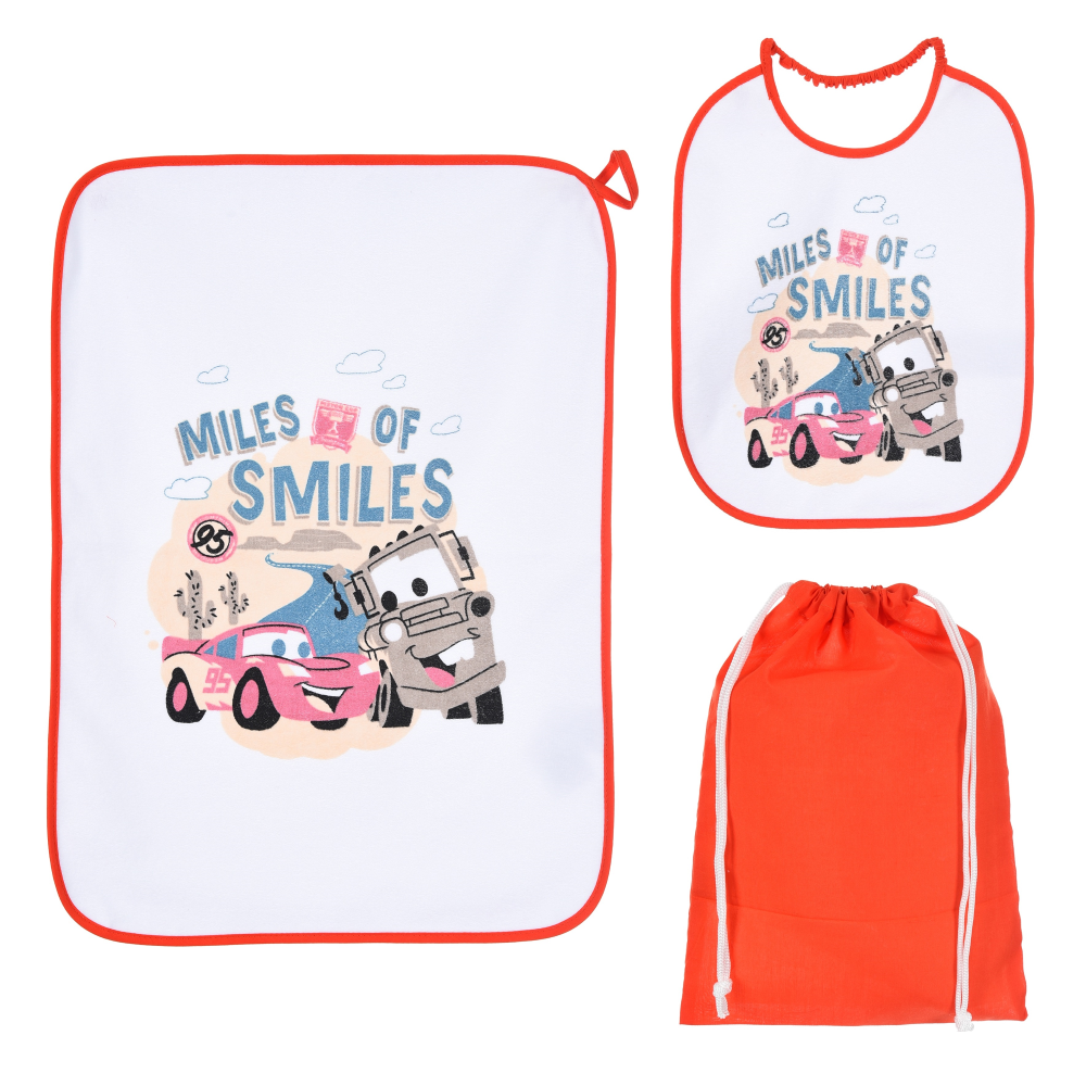Set Asilo 3 Pezzi Cars DISNEY Bavetta con Elastico Tovaglietta Sacca - Ye09018