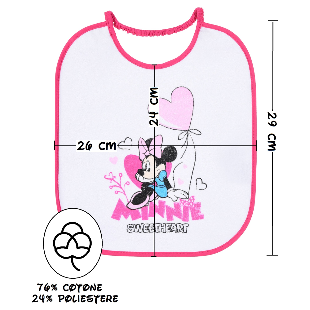 Set Asilo 3 Pezzi Minnie DISNEY Bavetta con Elastico Tovaglietta Sacca - Ye09013