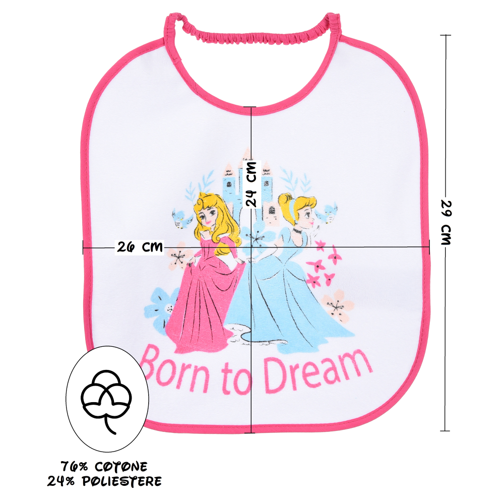 Set Asilo 3 Pezzi Principesse DISNEY Bavetta con Elastico Tovaglietta Sacca - Ye09015