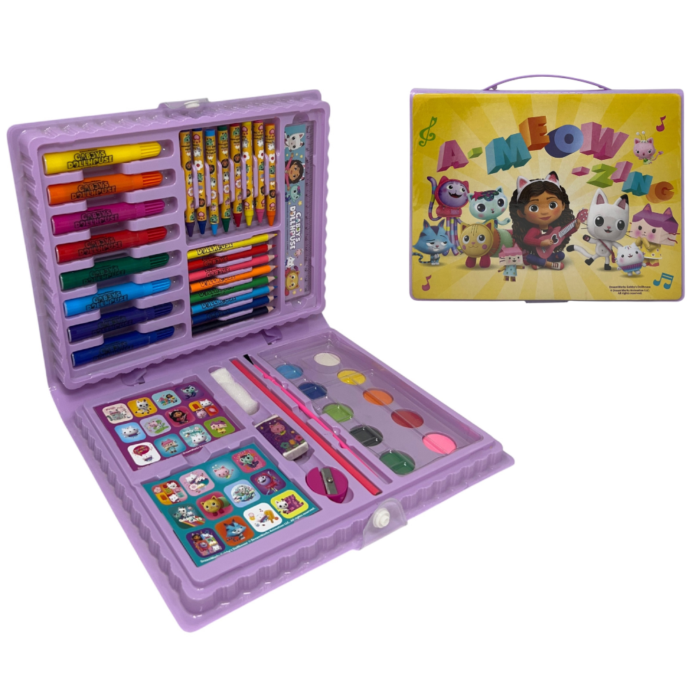 Valigetta 65 Pezzi Gabby's Dollhouse Scatola Colori Cancelleria Stickers per Bambini - 0844
