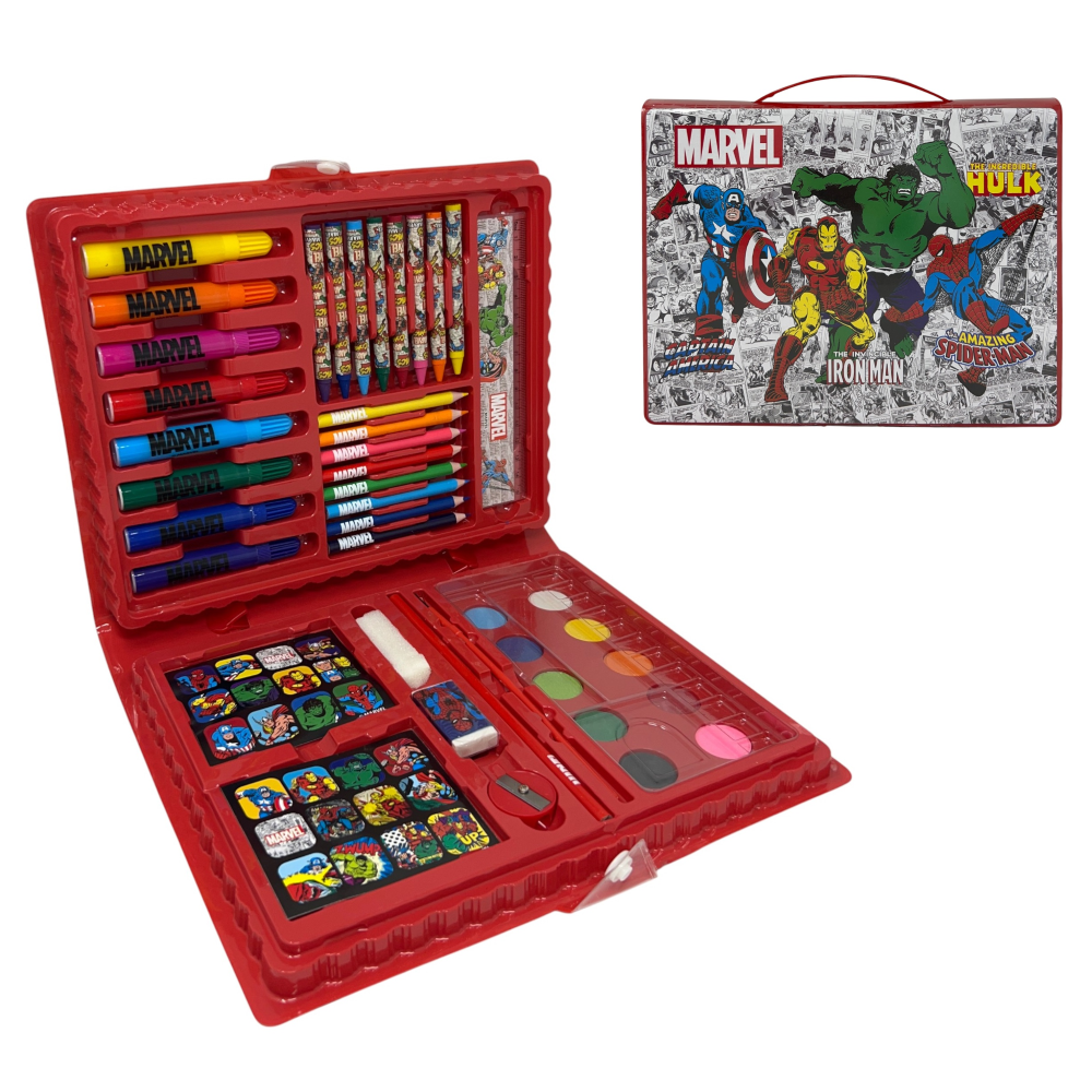 Valigetta 65 Pezzi Avengers MARVEL Scatola Colori Cancelleria Stickers per Bambini - 0840