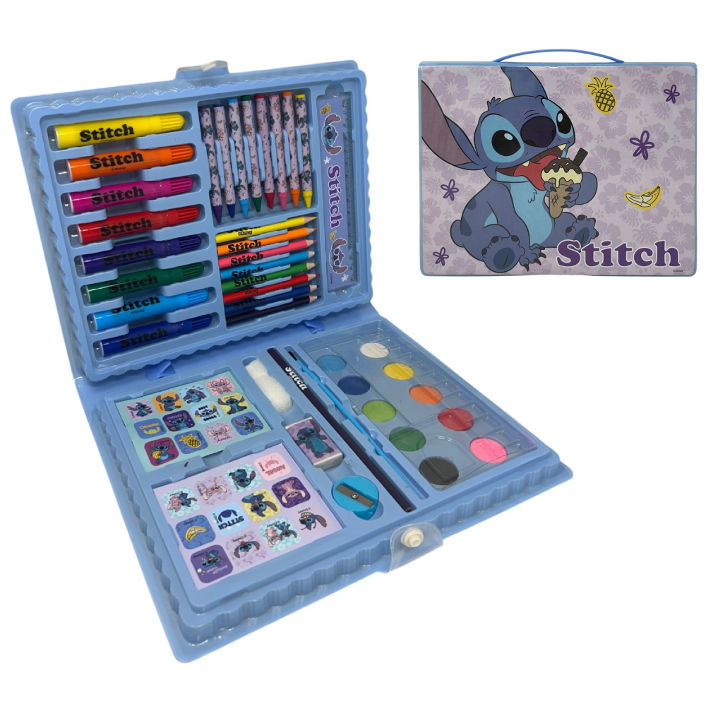 Valigetta 65 Pezzi Stitch DISNEY Scatola Colori Cancelleria Stickers per Bambini - 0845