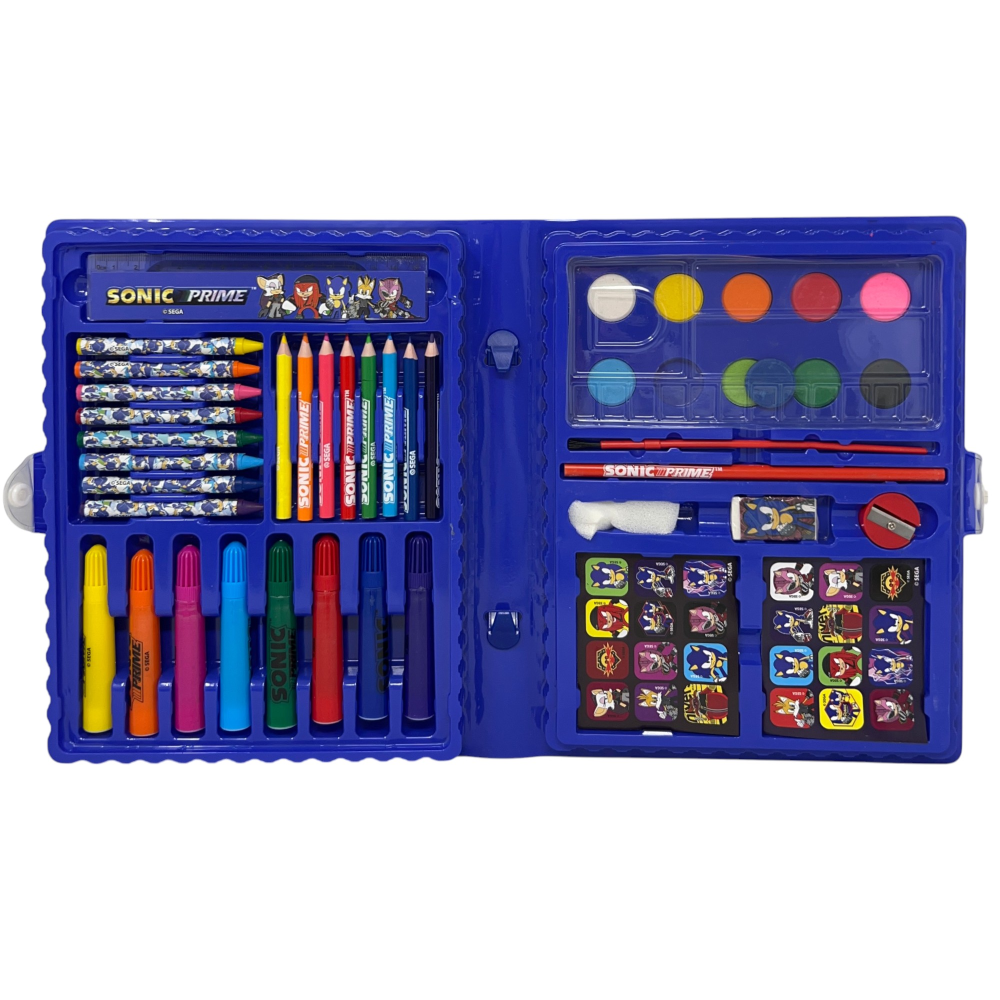 Valigetta 65 Pezzi Sonic Prime Scatola Colori Cancelleria Stickers per Bambini - 0842
