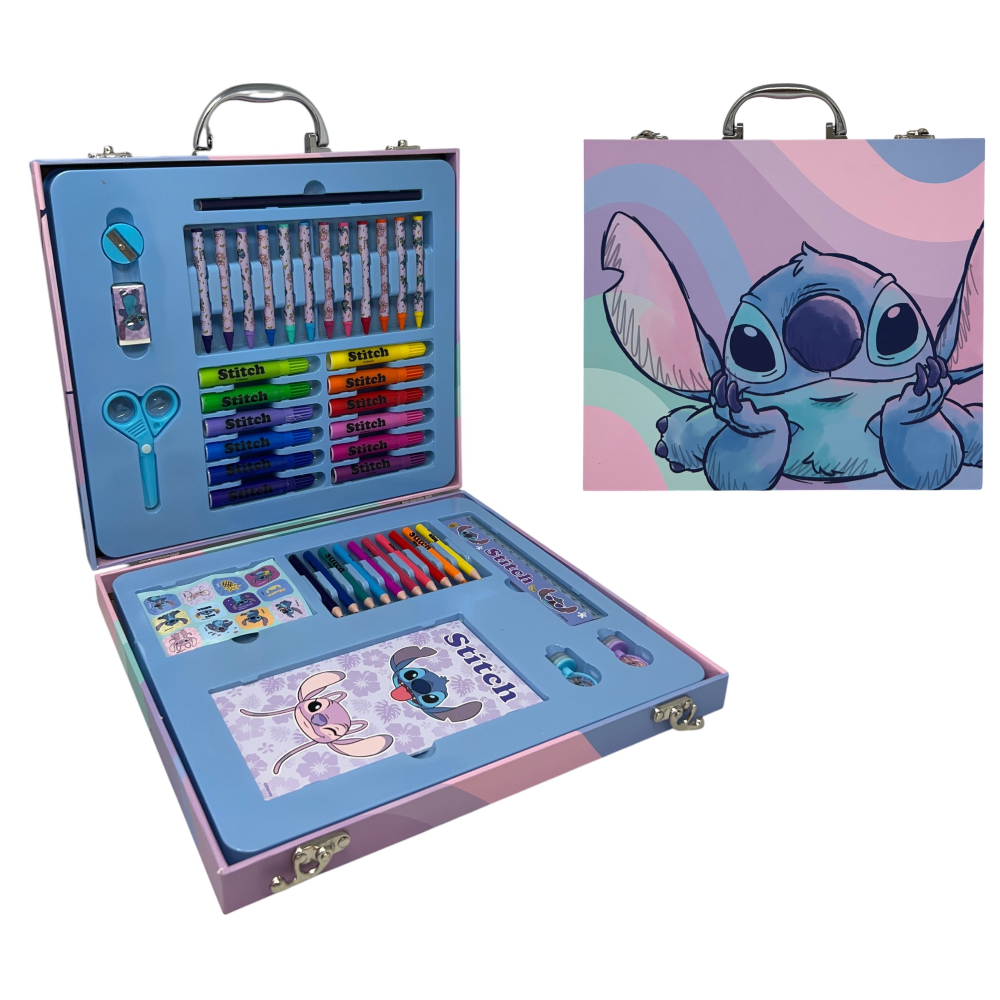 Valigetta 55 Pezzi Stitch DISNEY Scatola Colori Cancelleria Stickers per Bambini - 1236