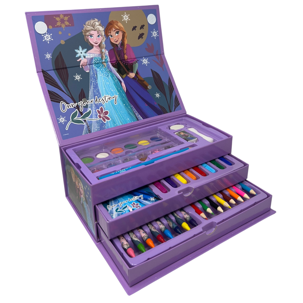 Colori Frozen DISNEY Pennarelli Acquerelli e Pastelli Scatola 52 Pezzi con Cassetti - 0830