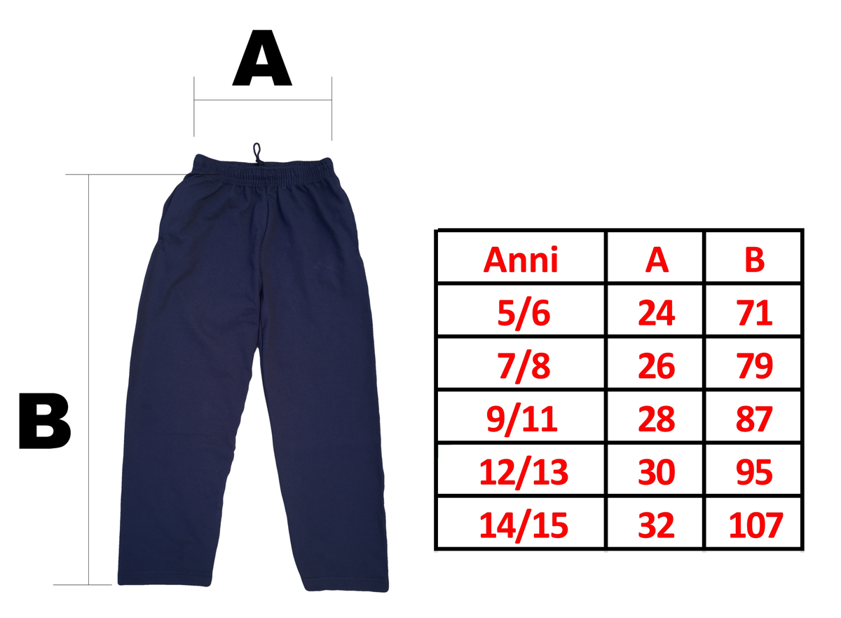 Pantalone in Felpa Leggera con Elastico Divisa Scolastica Blu Taglie da 1 a 14 Anni