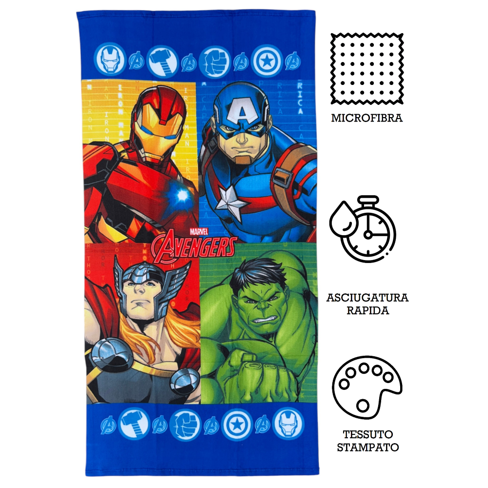 Telo Mare Avengers MARVEL Asciugamano per Bambini in Microfibra CM 140x70 - Ave36-5000