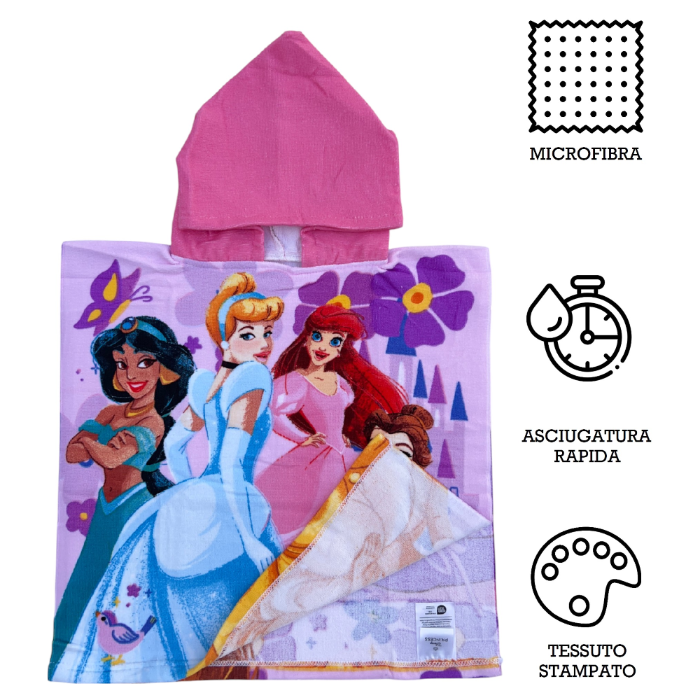 Poncho Mare Principesse DISNEY 100 X 50 CM Accappatoio per Bambini 100% Pl - Pri36-5097