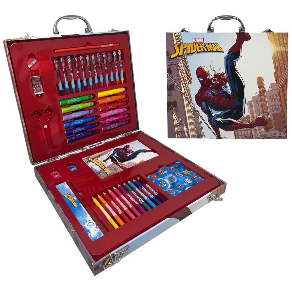 Valigetta 55 Pezzi Spiderman MARVEL Scatola Colori Cancelleria Stickers per Bambini - 1847