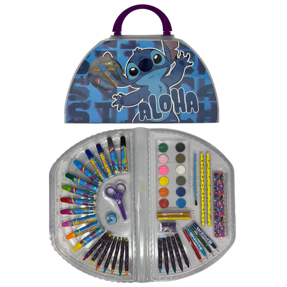 Valigetta Colori Stitch DISNEY Set Cancelleria 51 Pezzi per Bambini - Lst1107