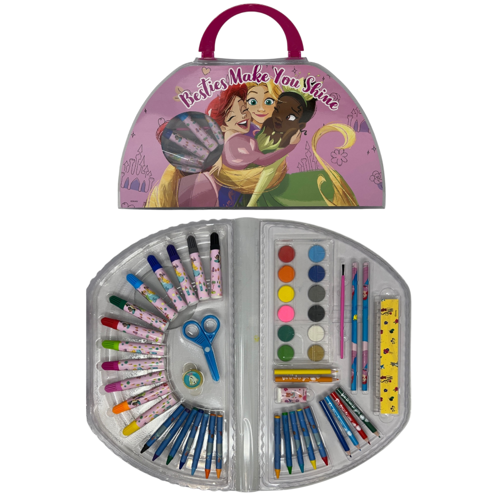 Valigetta Colori Principesse DISNEY Set Cancelleria 51 Pezzi per Bambini - Pr1107