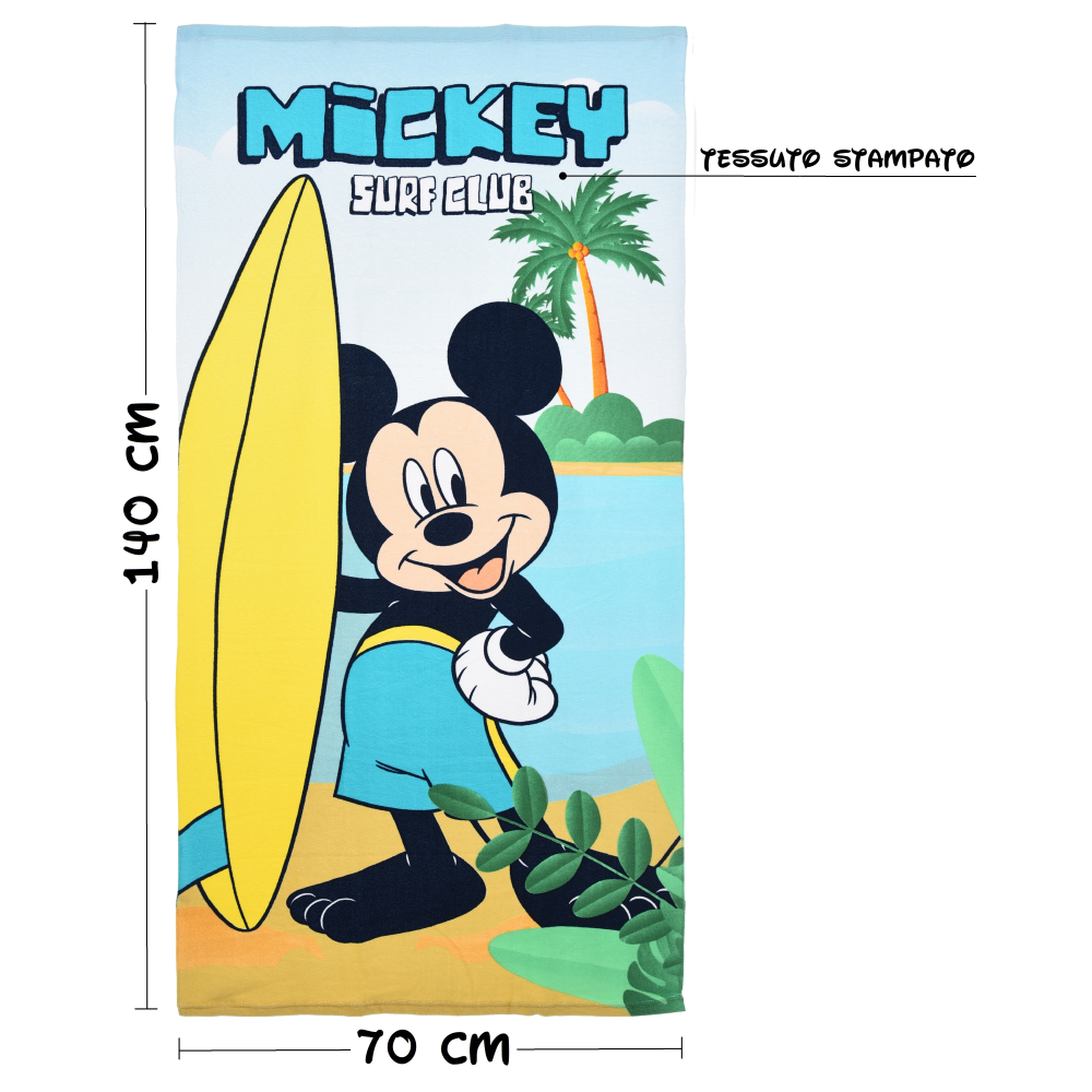 Telo Mare Topolino DISNEY Asciugamano per Bambini in Microfibra CM 140x70 - Ye18203