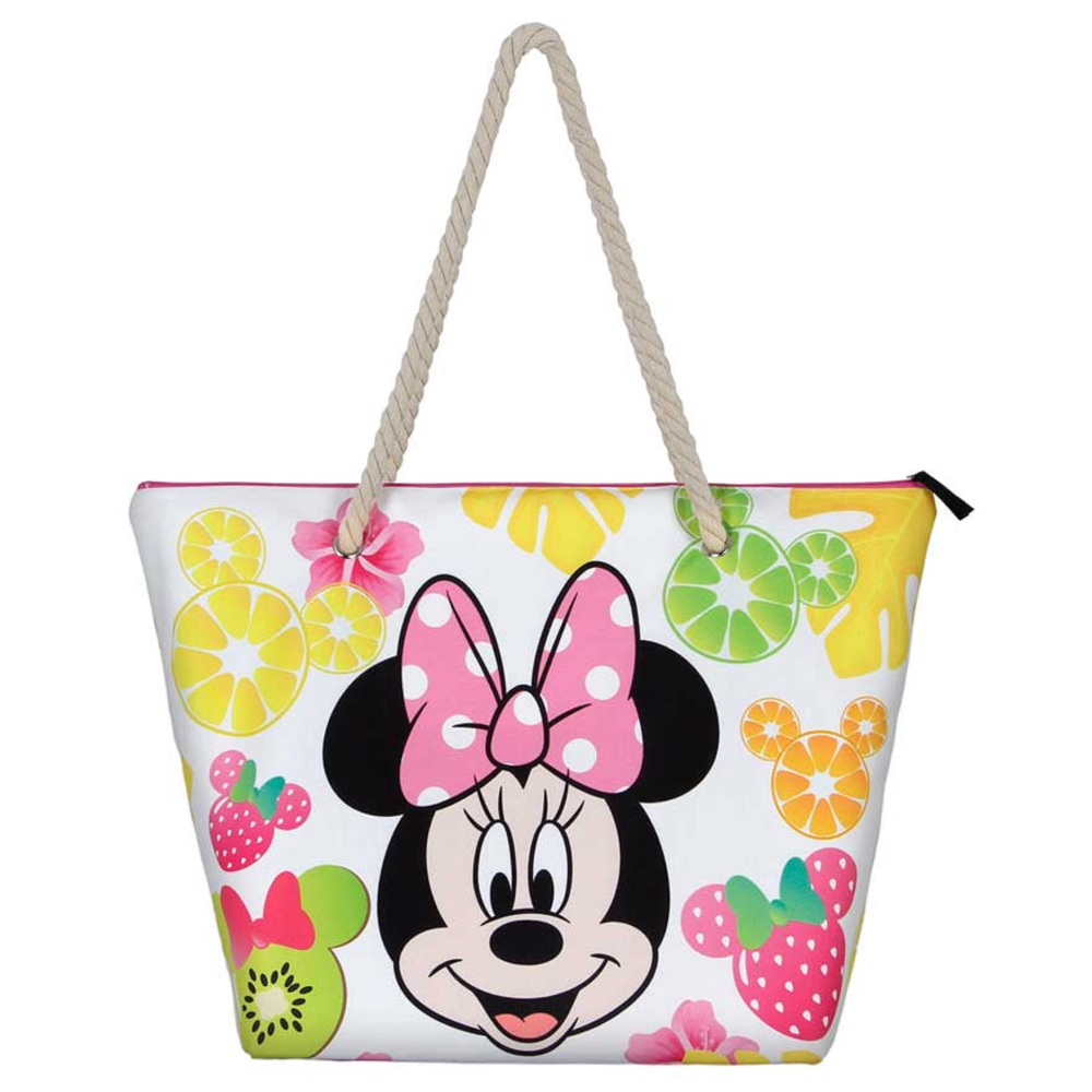 Borsa Mare Minnie Mouse DISNEY in Tessuto con Manici e Cerniera da Spiaggia - 07034