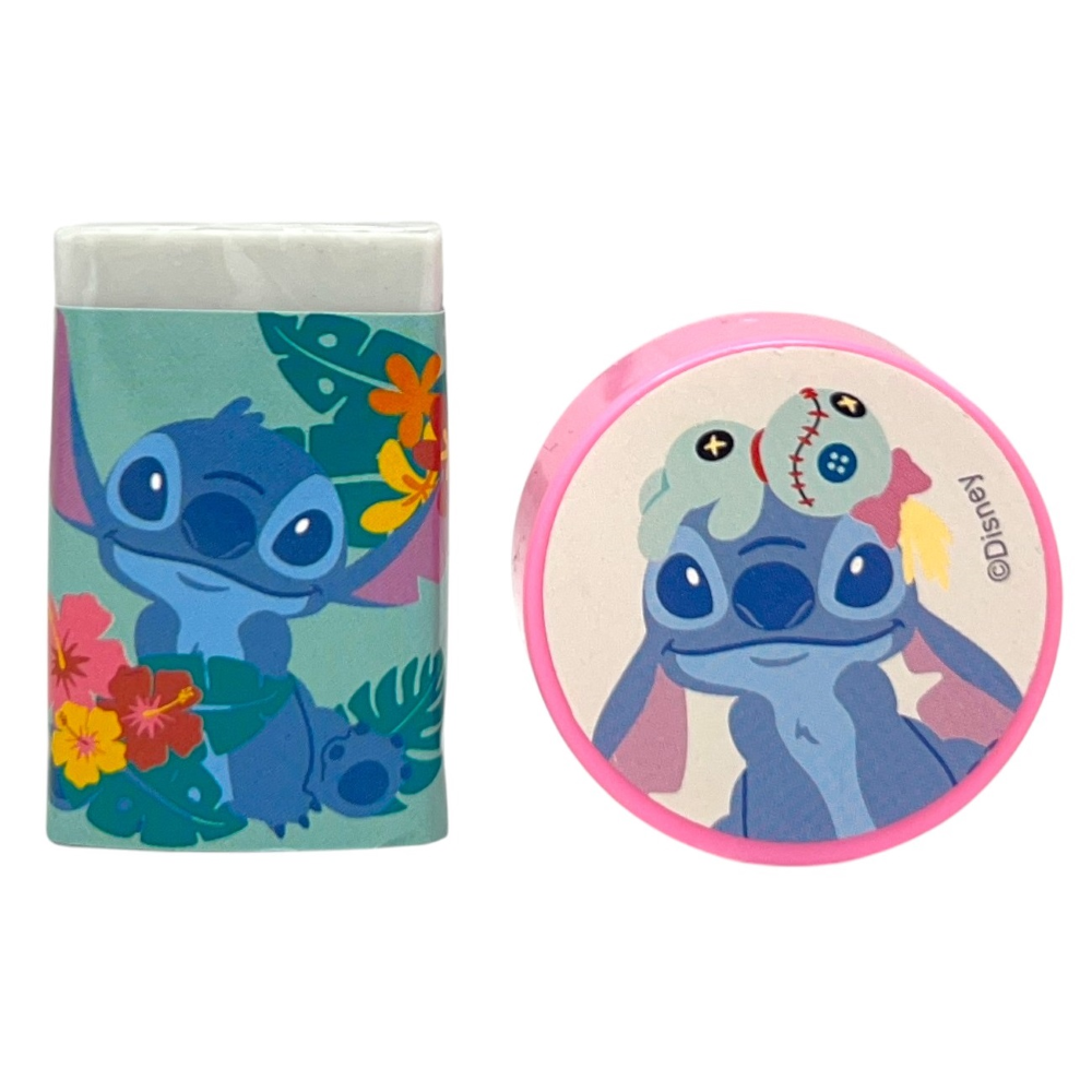 Set Cancelleria Stitch e Angel DISNEY 5 Pezzi Block Notes Matita Gomma Temperamatite e Righello - St00075