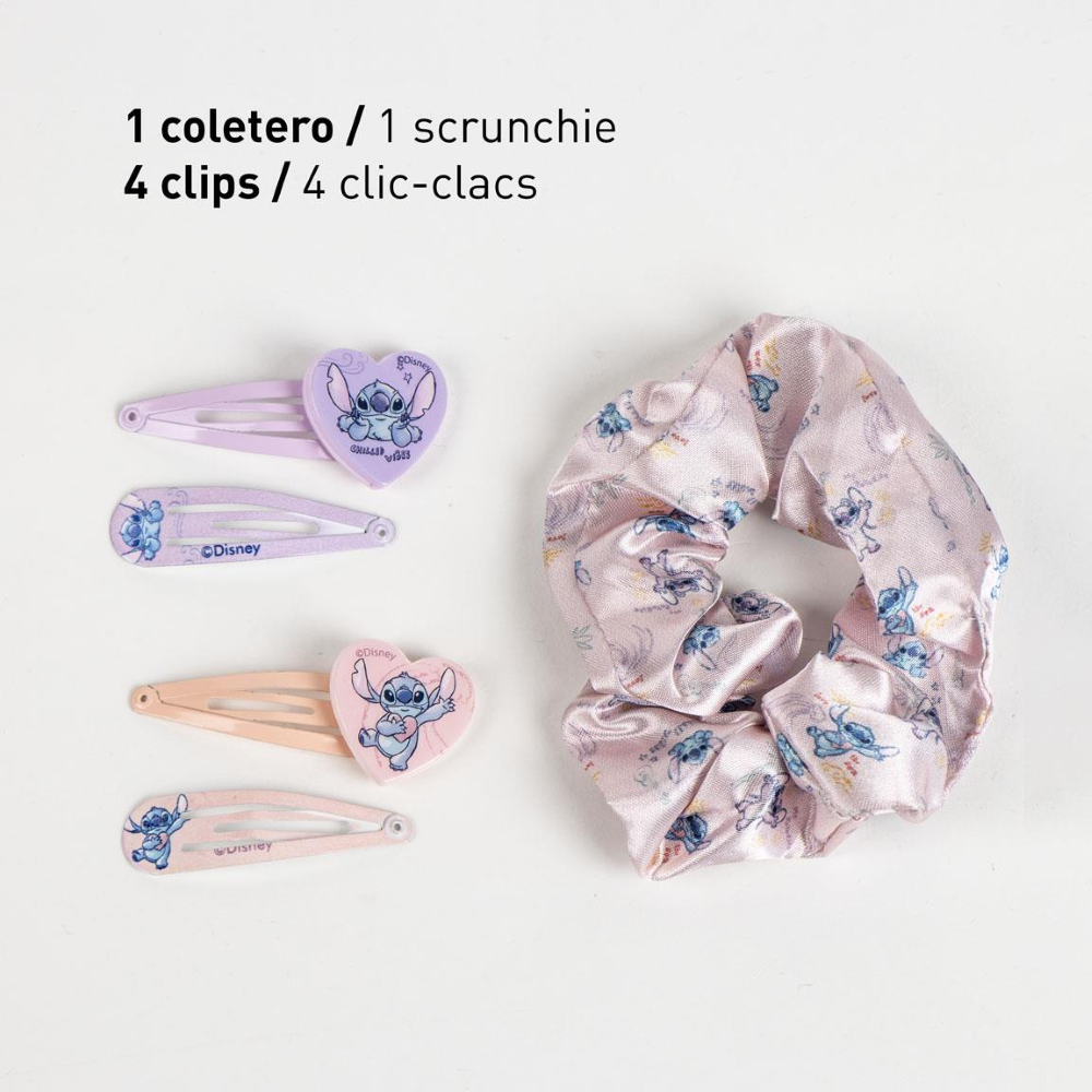 Accessori per Capelli Stitch DISNEY Set 4 Clic Clac 1 Scrunchie per Acconciature in Confezione - 2950
