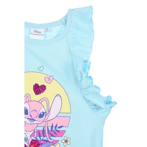 Canotta Angel Stitch DISNEY in Cotone Smanicata con Rouche Bambina - Ye10086.celeste