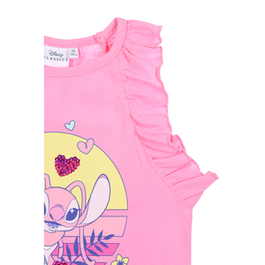 Canotta Angel Stitch DISNEY in Cotone Smanicata con Rouche Bambina - Ye10086.rosa