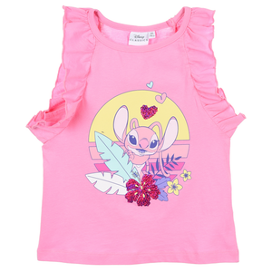 Canotta Angel Stitch DISNEY in Cotone Smanicata con Rouche Bambina - Ye10086.rosa