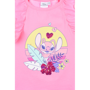 Canotta Angel Stitch DISNEY in Cotone Smanicata con Rouche Bambina - Ye10086.rosa