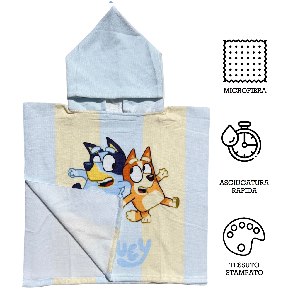 Poncho Mare Bluey e Bingo 100 X 50 CM Accappatoio da Spiaggia per Bambini 100% Pl - Blu36-5182