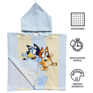 Poncho Mare Bluey e Bingo 100 X 50 CM Accappatoio da Spiaggia per Bambini 100% Pl - Blu36-5182