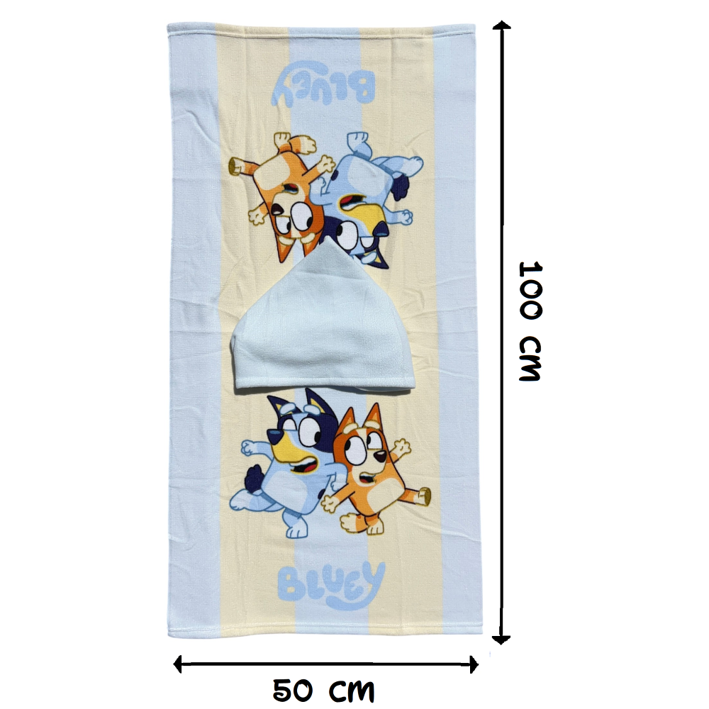 Poncho Mare Bluey e Bingo 100 X 50 CM Accappatoio da Spiaggia per Bambini 100% Pl - Blu36-5182