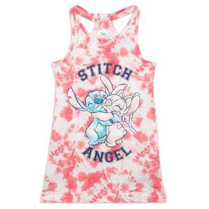Vestitino Stitch e Angel DISNEY Scamiciata Abito Smanicato in Cotone Grafica Tie-Dye - Ye10074.fucsia