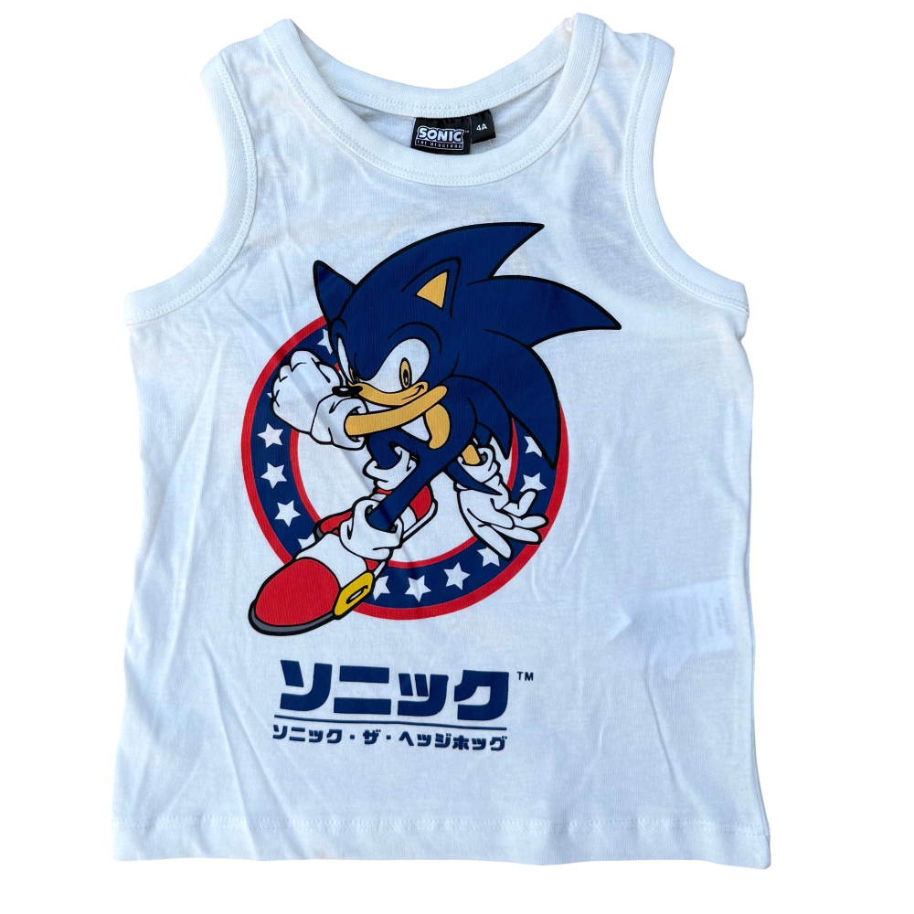Canotta Sonic the Hedgehog in Cotone Maglietta Smanicata Bambino- Ye10163.bianco