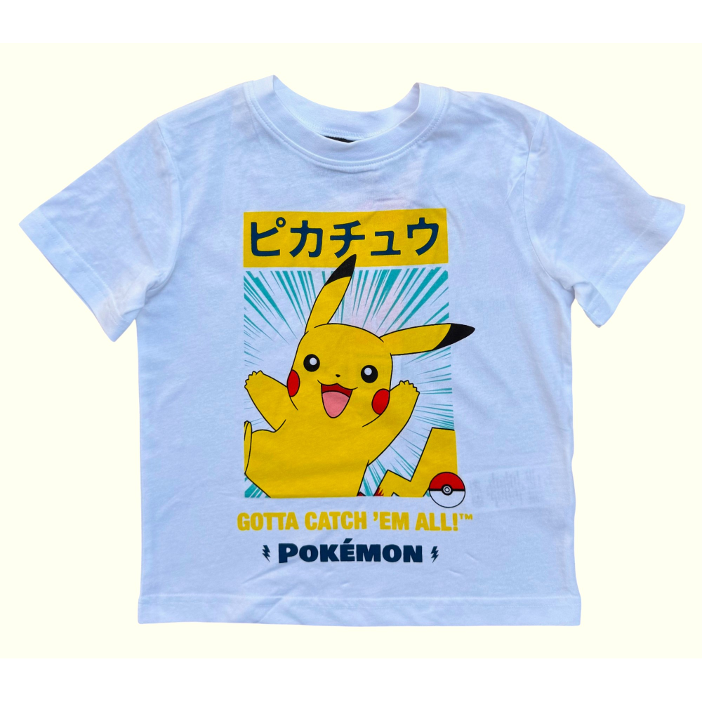 T-Shirt Pikachu Pokémon in Cotone Jersey Maglietta Maniche Corte - Ye10445.bianco