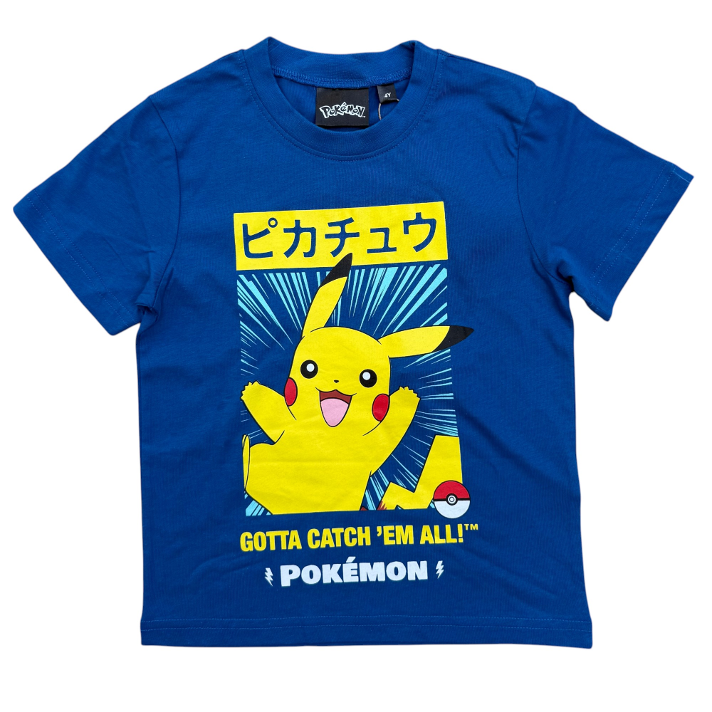 T-Shirt Pikachu Pokémon in Cotone Jersey Maglietta Maniche Corte - Ye10445.blu