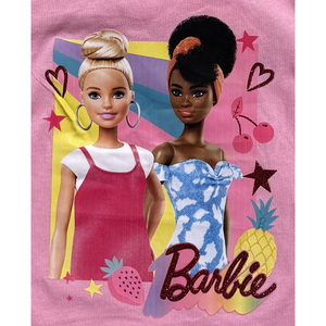 Vestitino Barbie Mattel Scamiciata Abito Smanicato in Cotone Dettagli Glitterati - Ye10025.rosa