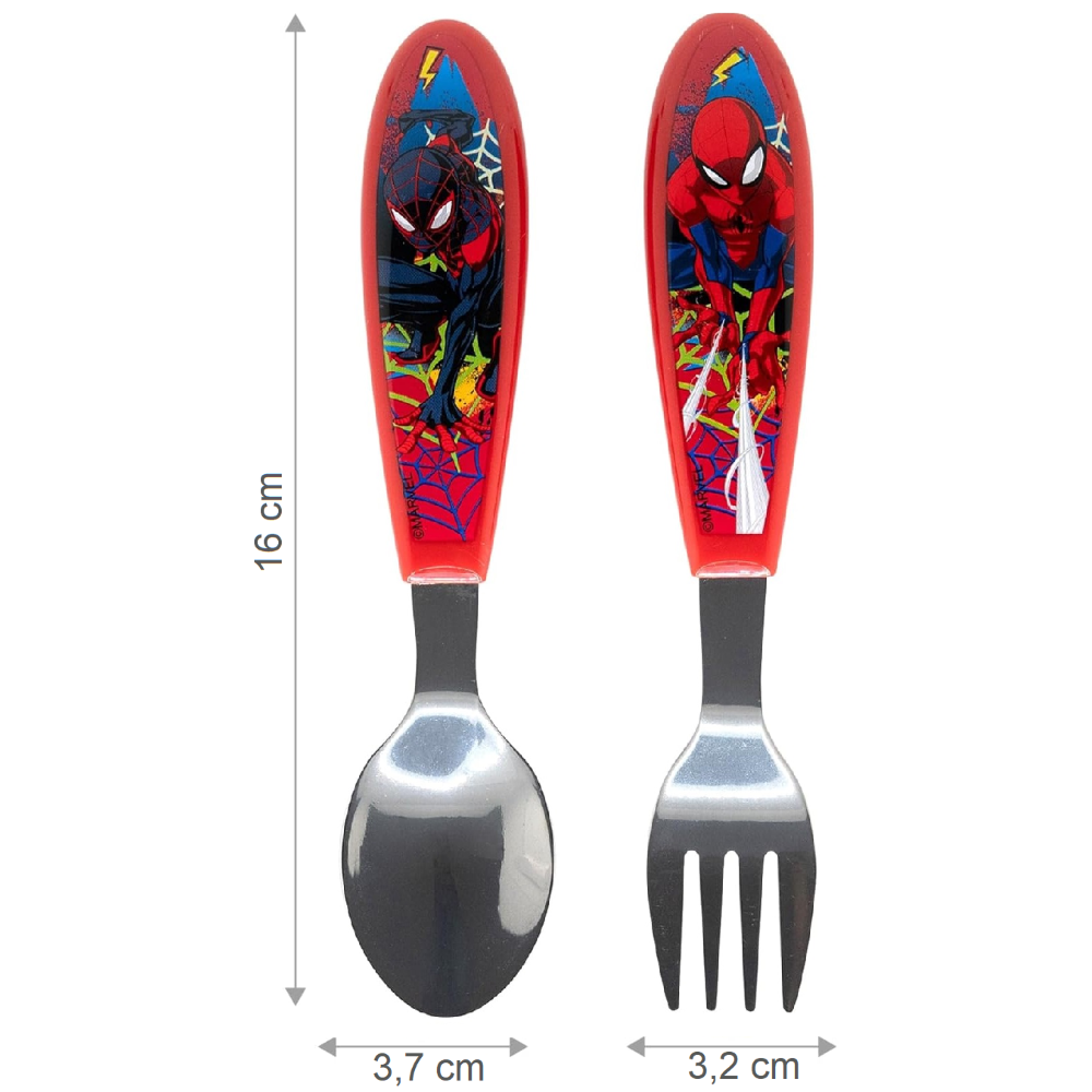 Posate Spiderman MARVEL Forchetta e Cucchiaio in Acciaio Inox Manico Ergonomico- St83518