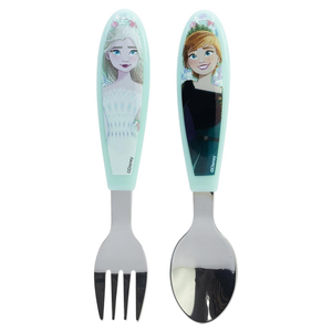 Posate Frozen DISNEY Forchetta e Cucchiaio in Acciaio Inox Manico Ergonomico- St81018