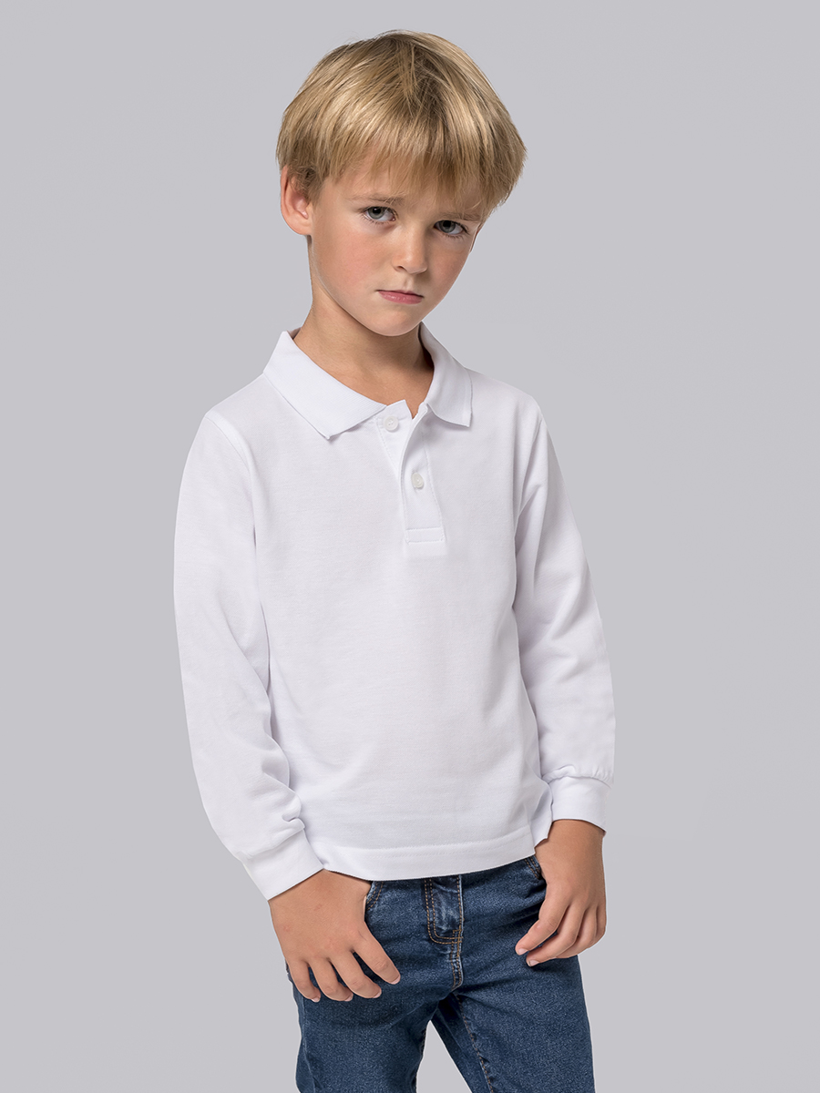 Polo T-Shirt Maglietta Divisa Scolastica Bianca Manica Lunga Taglie da 1 a 14 Anni