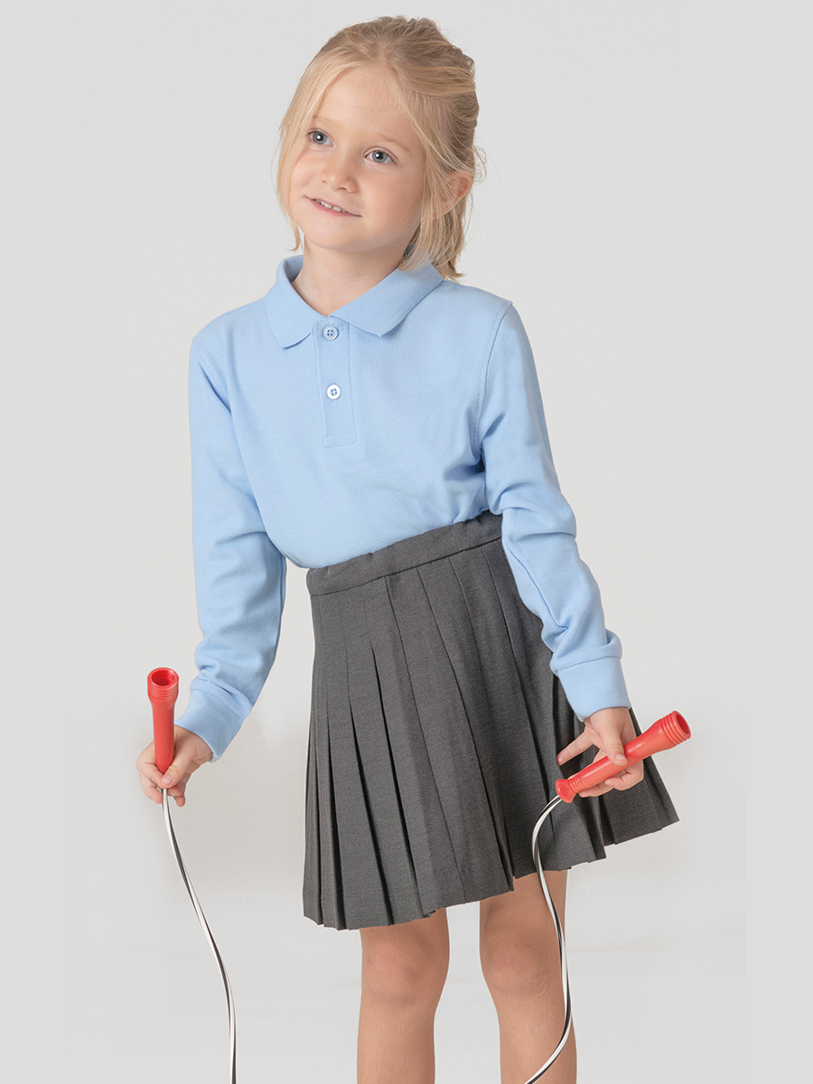 Polo T-Shirt Maglietta Divisa Scolastica Bianca Manica Lunga Taglie da 1 a 14 Anni