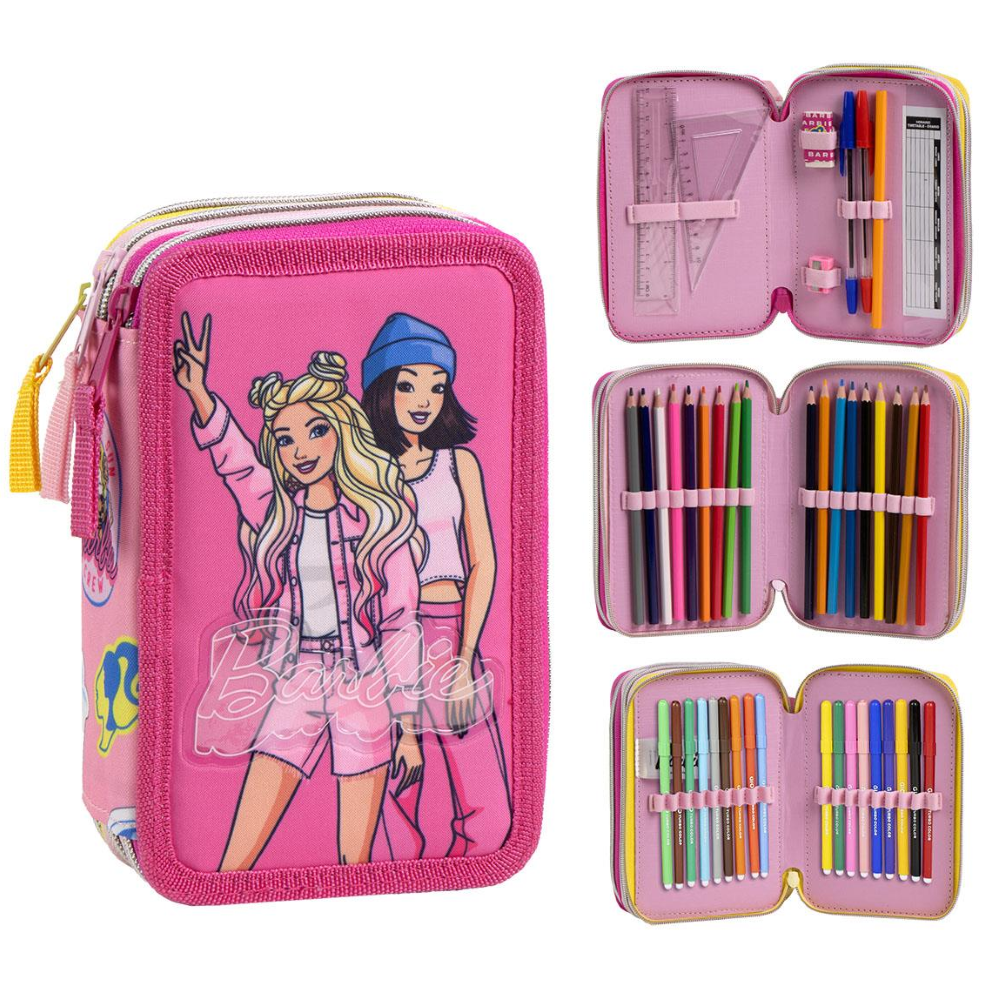 Astuccio Scuola Barbie Mattel Multiscomparto 3 Zip Portacolori Giotto - 1655