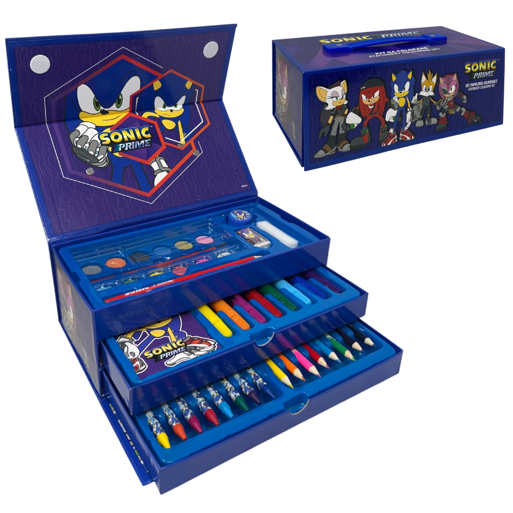 Colori Sonic Prime 52 Pezzi Kit Pennarelli Acquerelli e Pastelli Scatola con Cassetti - 2871