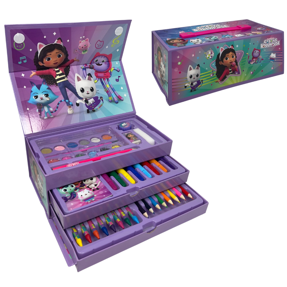 Valigetta Colori Gabby's Dollhouse Set 52 Pezzi Cancelleria Scatola con Cassetti Kit Disegno e Pittura - 2873