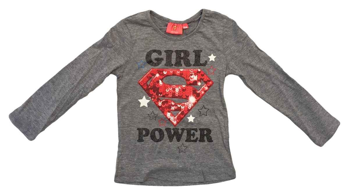 T-Shirt Superman Super Girl Maglietta Bambina Sun City Taglie 6/12 Anni - Rh1373grigio